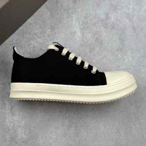 Rick Owens Black Canvas Low Top Platform Sneakers