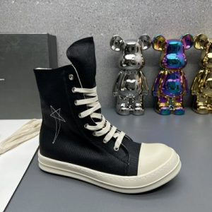 Rick Owens Black Canvas High Top Lace-Up Sneakers