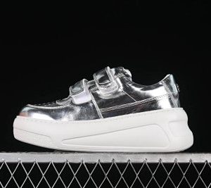 Acne Studios Silver Metallic Leather Platform Sneakers