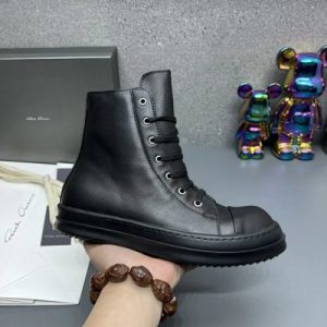 Rick Owens Black Leather High Top Platform Sneakers
