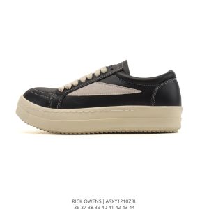 Rick Owens Black Cream Platform Low Top Sneakers
