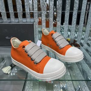 Rick Owens Orange Canvas Low Top Sneakers