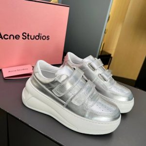 Acne Studios Silver Metallic Velcro Platform Sneakers